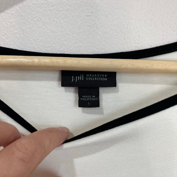 J.Jill Wearever White Ruffle Sleeve Top L Soft Stretch Minimalist Chic Workwear - Picture 5 of 7